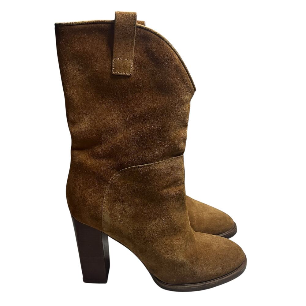 Sigerson Morrison Minimalist Women's Brown Suede Block Heel Boho Western Sz 7